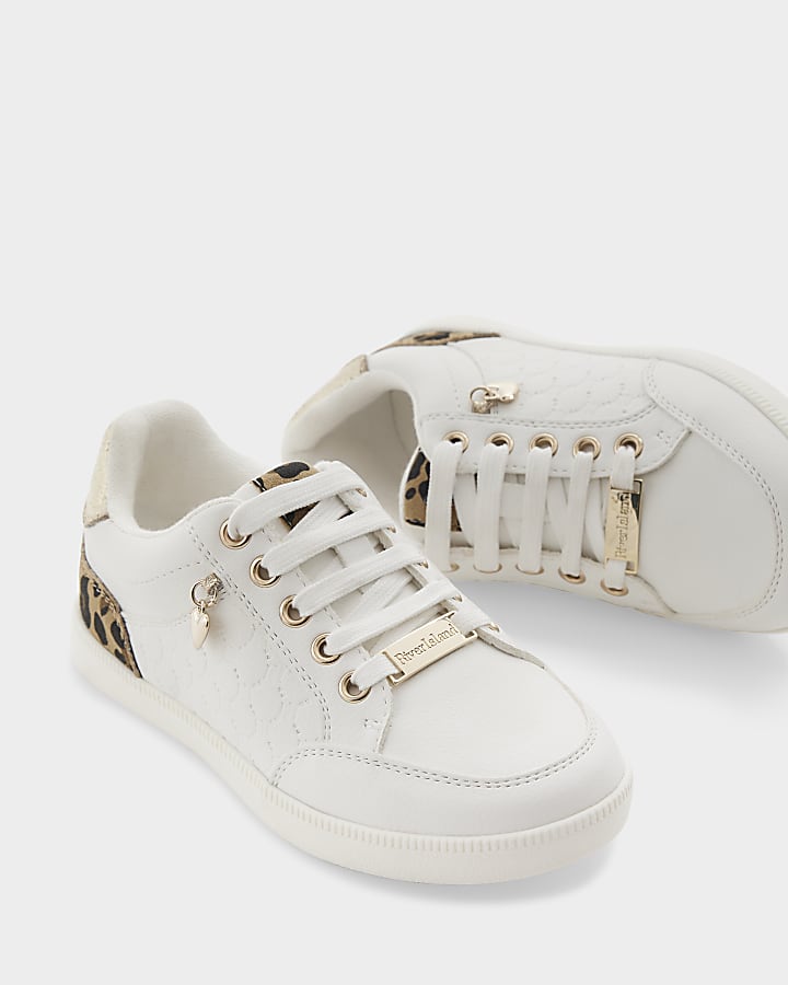 Girls White Leopard Print Trainers