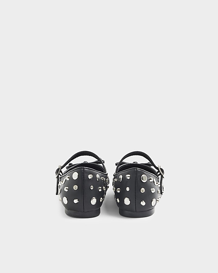 Girls black studded ballet pumps