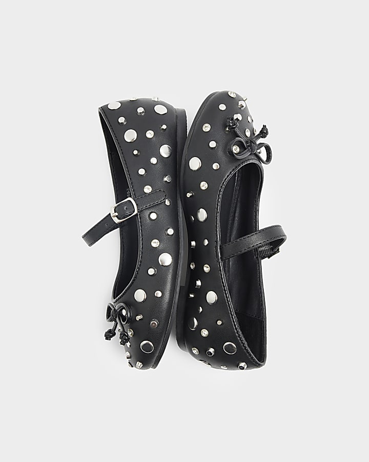 Girls black studded ballet pumps