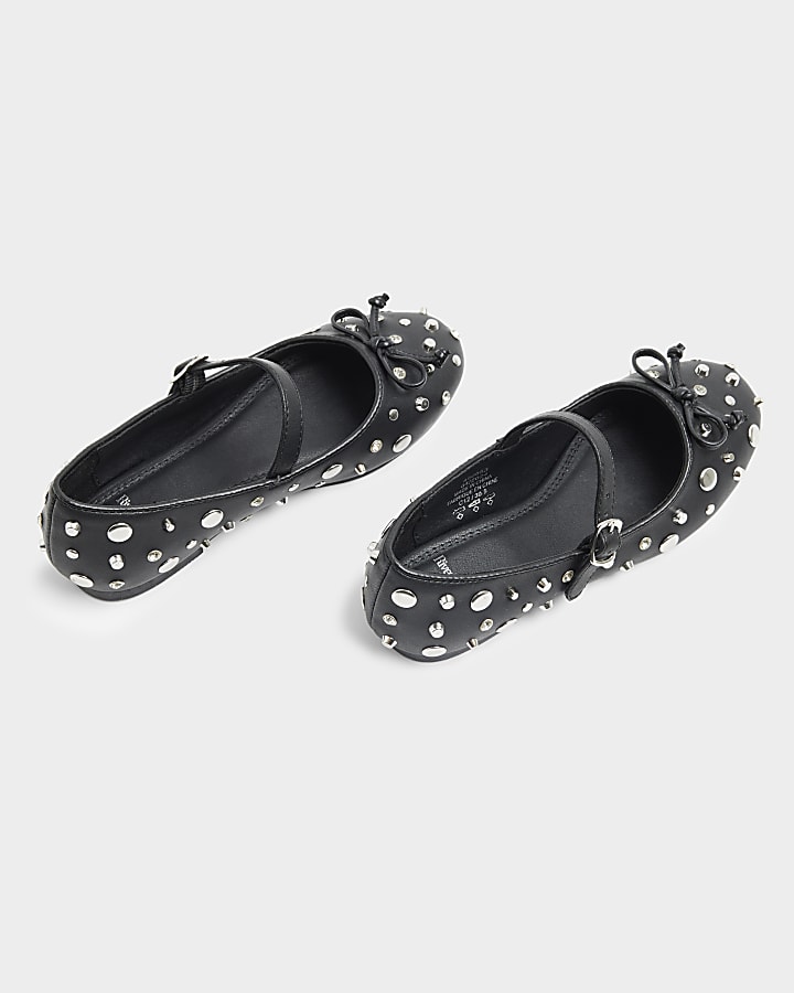 Girls black studded ballet pumps