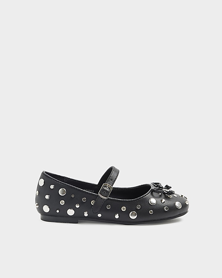 Girls black studded ballet pumps