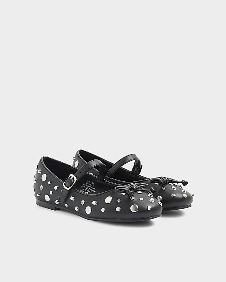 Girls black studded ballet pumps