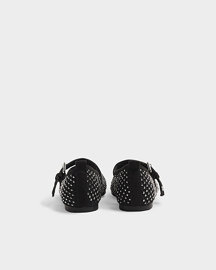 Girls black mesh diamante ballet pumps