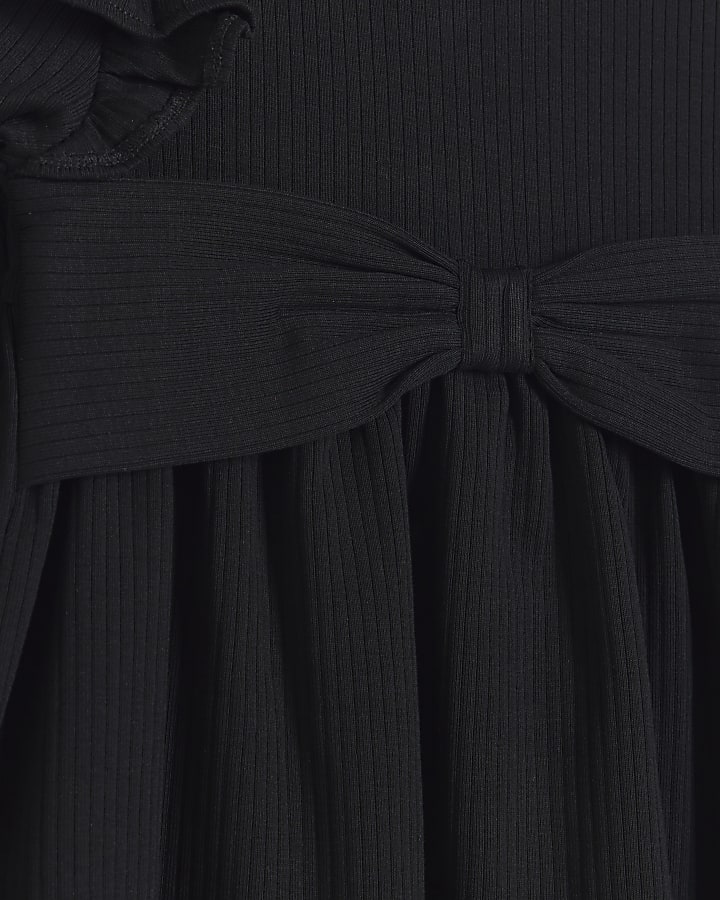 Mini girls black top and bow leggings set
