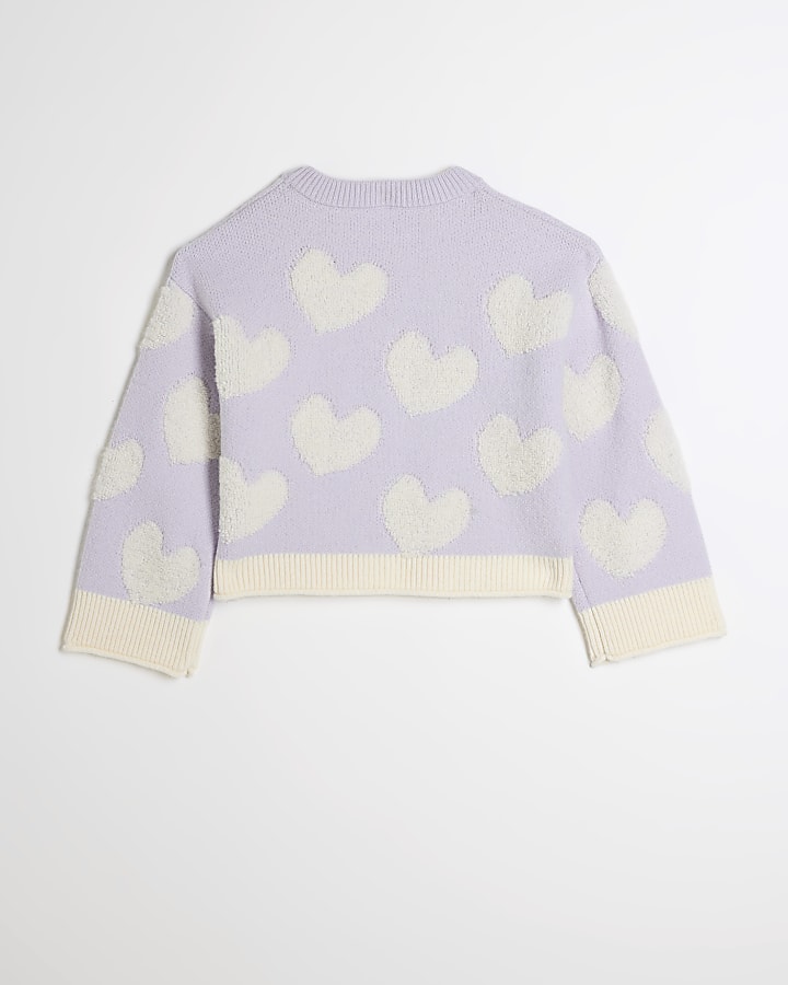 Girls purple boucle heart jumper