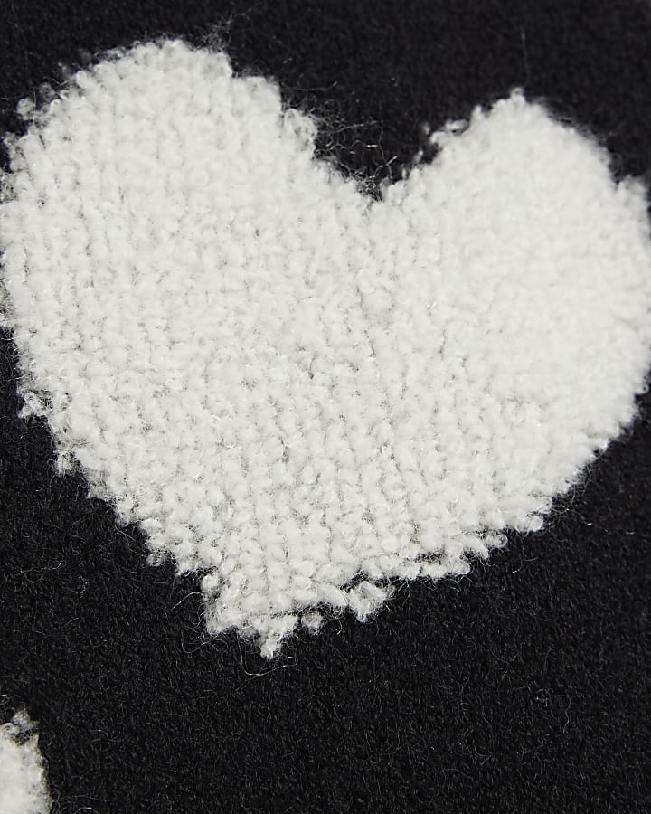 Girls black boucle heart jumper