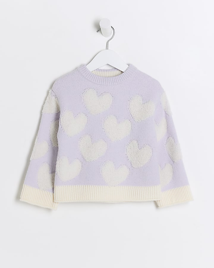 Mini girls purple boucle heart jumper