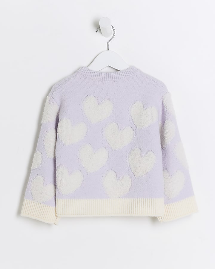 Mini girls purple boucle heart jumper