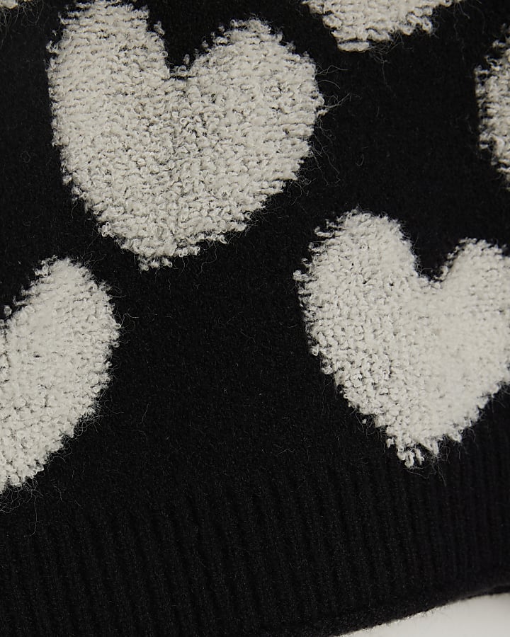 Mini girls black boucle heart jumper