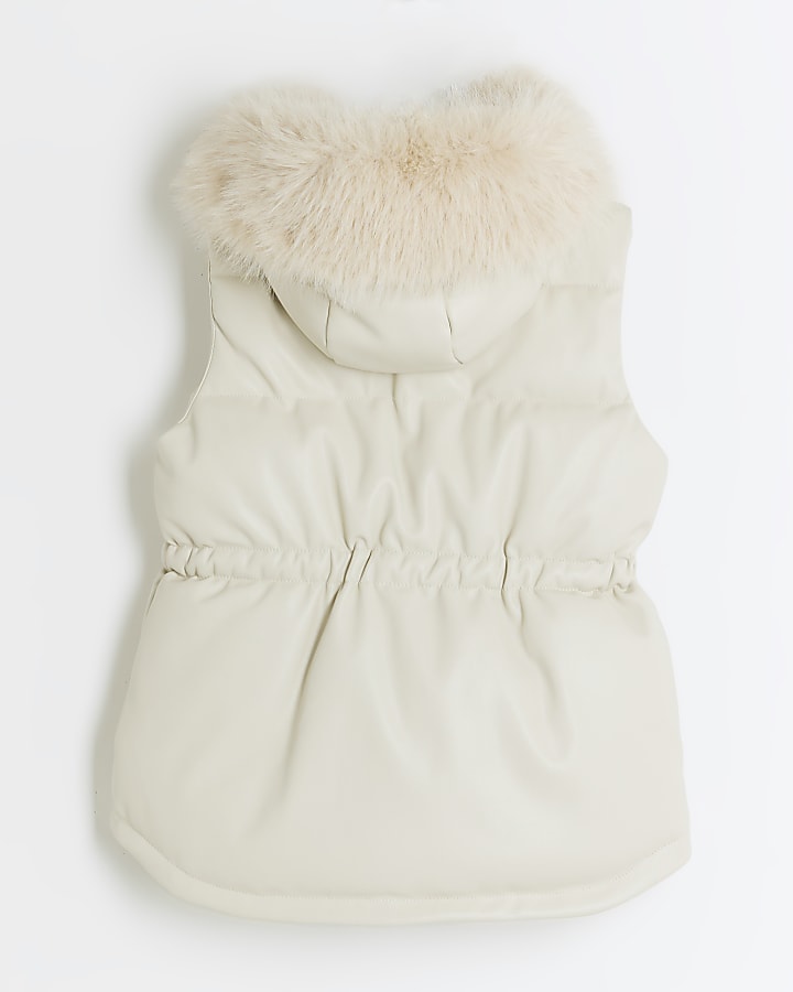 Girls cream faux leather padded gilet