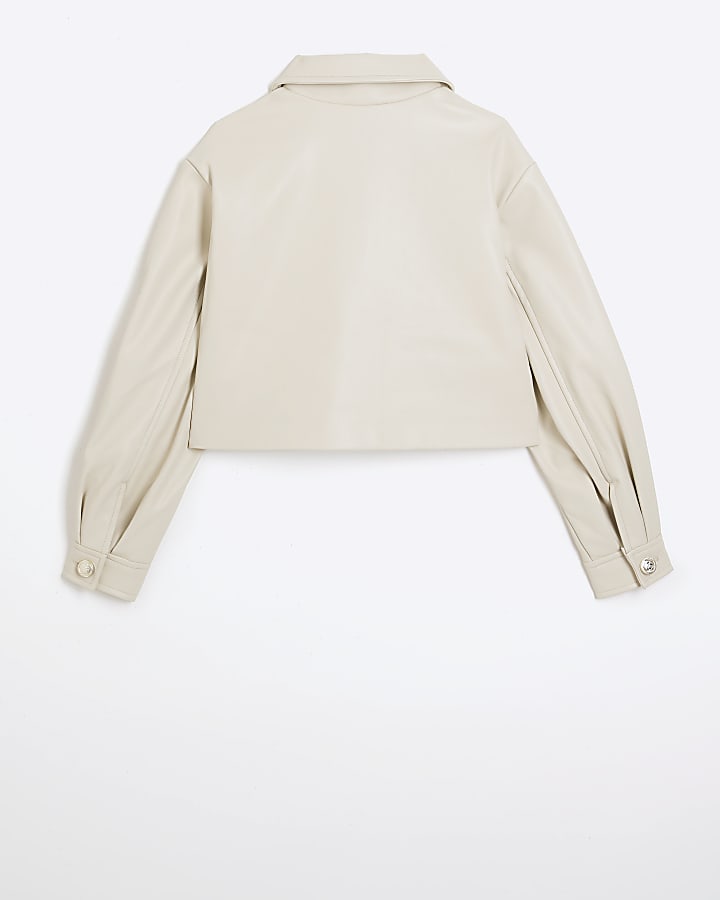 Girls cream boxy shacket