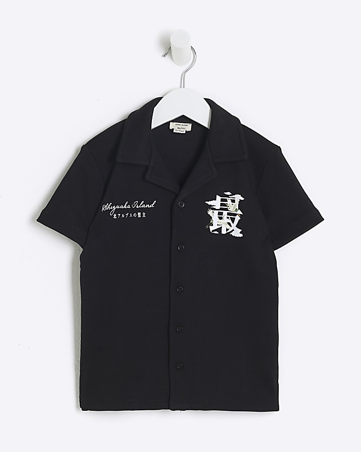 Mini boys black Japanese graphic shirt