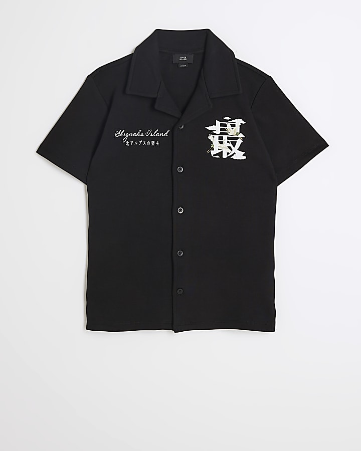 Boys black Japanese graphic shirt