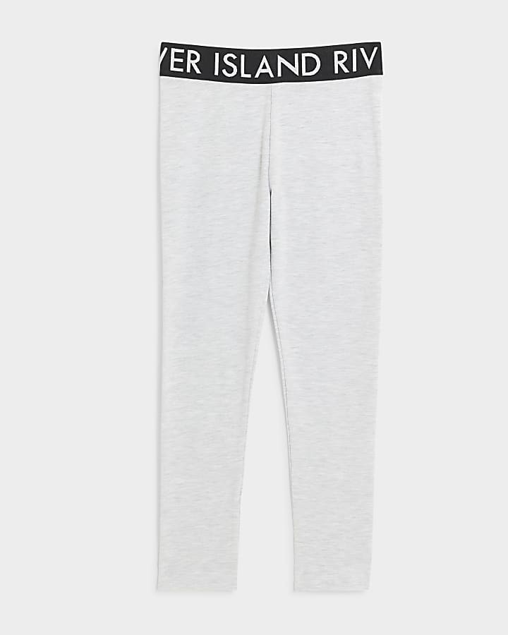 Girls grey RI waistband leggings River Island