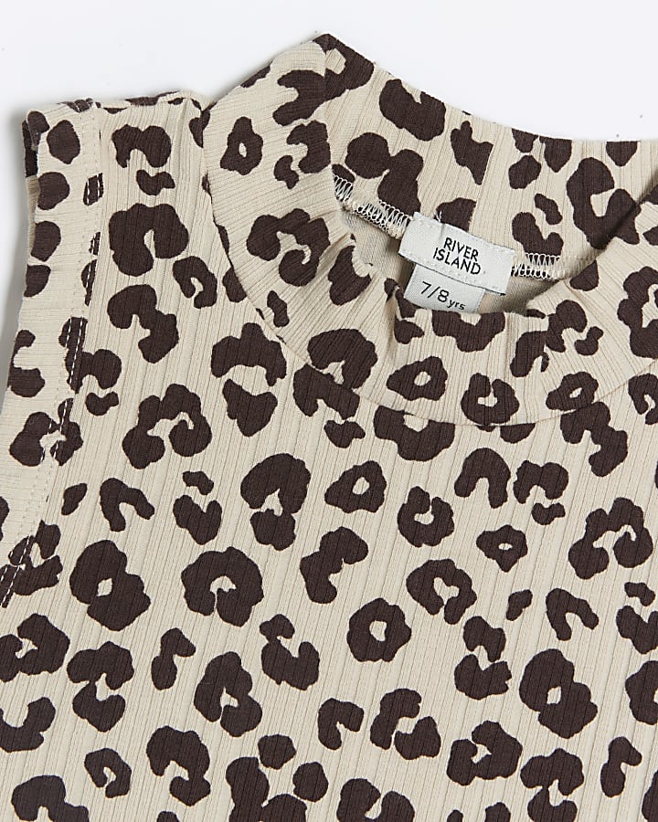 Girls beige leopard print tank top