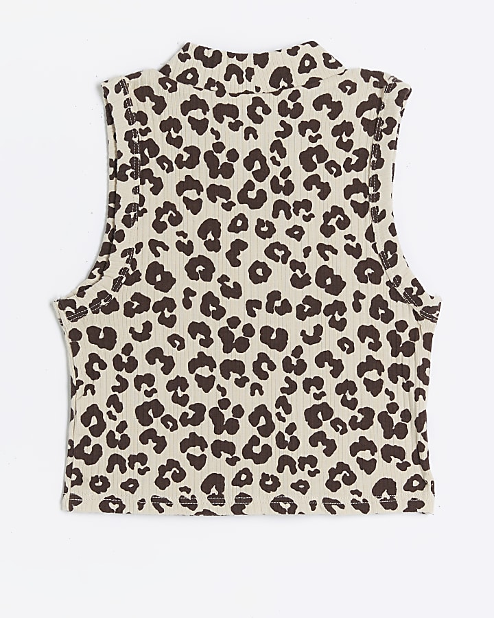 Girls beige leopard print tank top