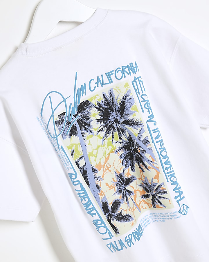 Mini boys white palm tree graphic t-shirt