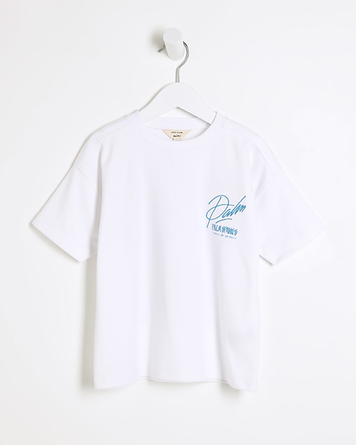 Mini boys white palm tree graphic t-shirt