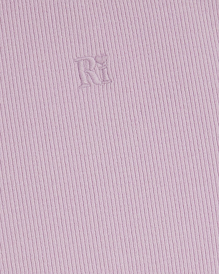 Girls purple ribbed high neck tank top