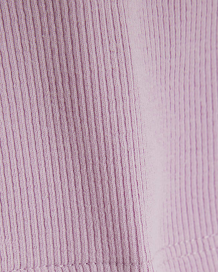 Girls purple ribbed high neck tank top