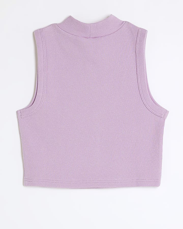 Girls purple ribbed high neck tank top