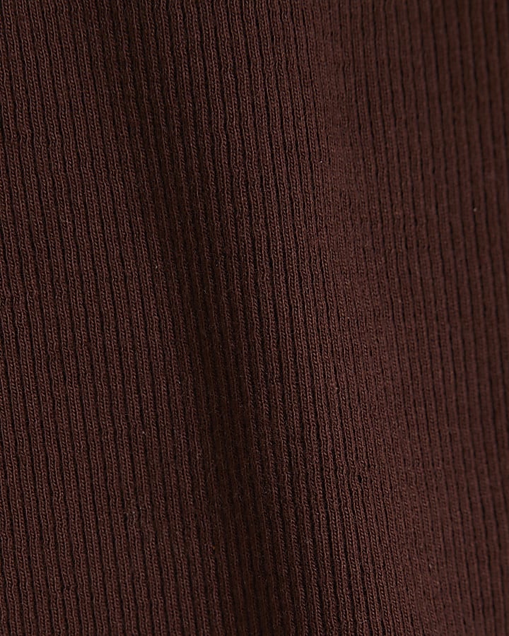 Girls brown ribbed high neck tank top