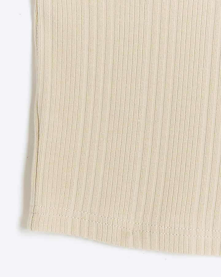 Girls Beige ribbed high neck tank top