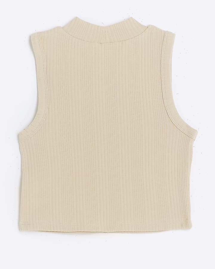 Girls Stone ribbed high neck tank top