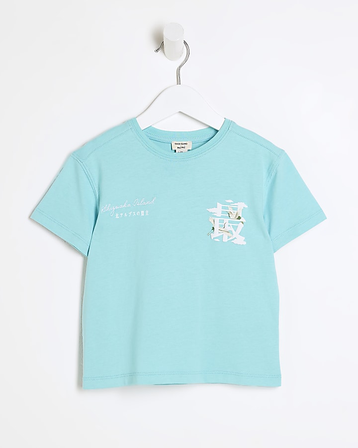 Mini boys blue Japanese graphic t-shirt