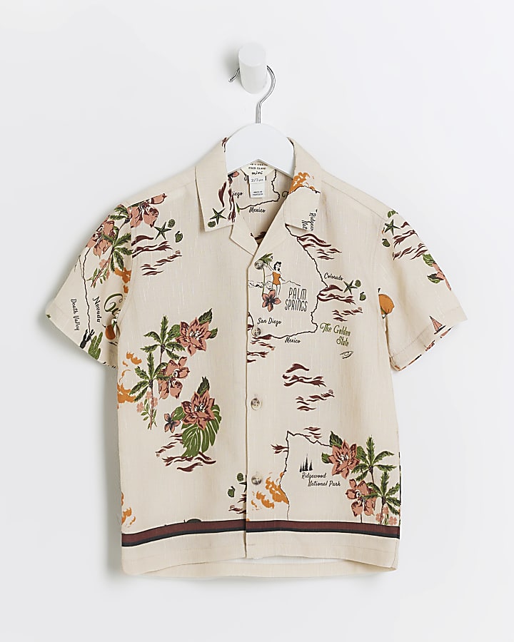 Mini boys beige floral graphic shirt