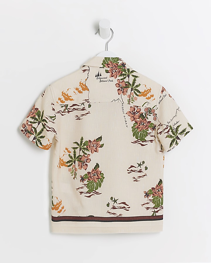 Mini boys beige floral graphic shirt