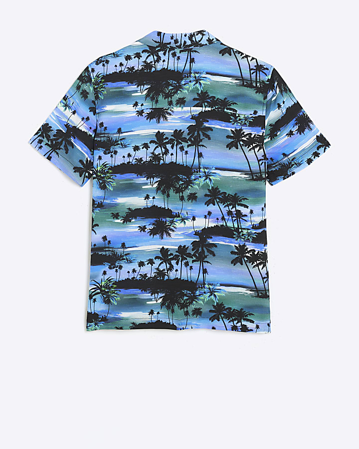 Boys blue palm print shirt