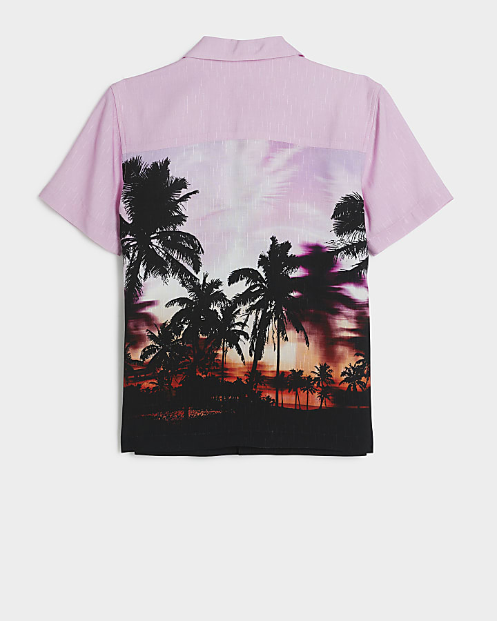 Boys pink Palm Tree print shirt