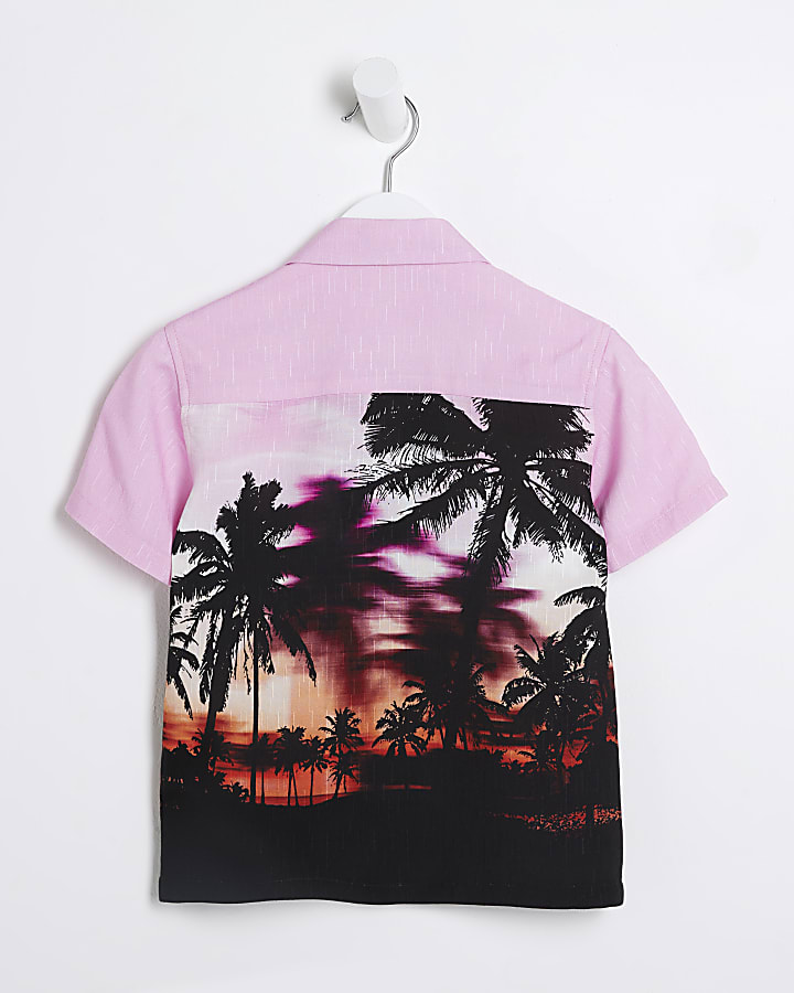 Mini boys pink Palm Tree print shirt