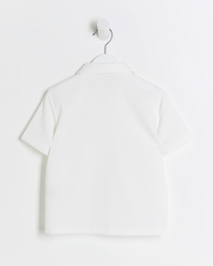 Mini boys white seersucker short sleeve shirt