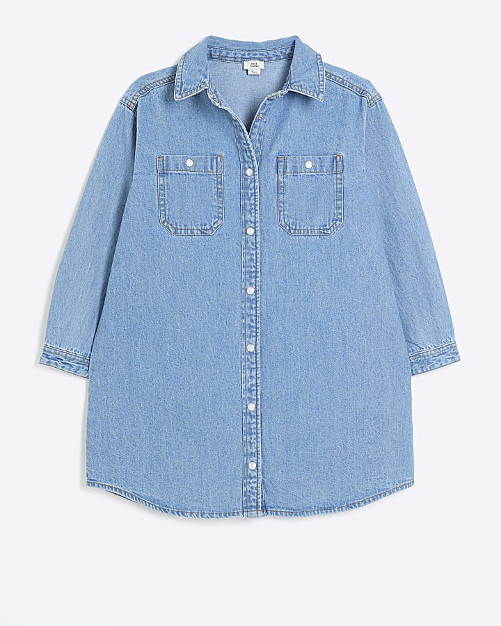 Girls blue denim shirt dress River Island