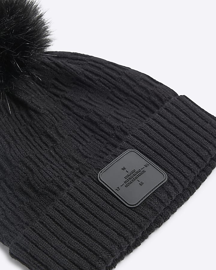 Boys Black Pom Pom Beanie