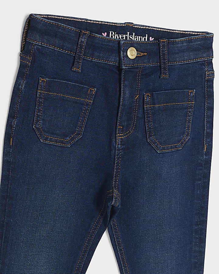 Girls blue front pocket flared jeans