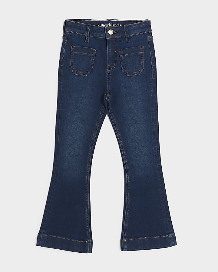 Girls blue front pocket flared jeans