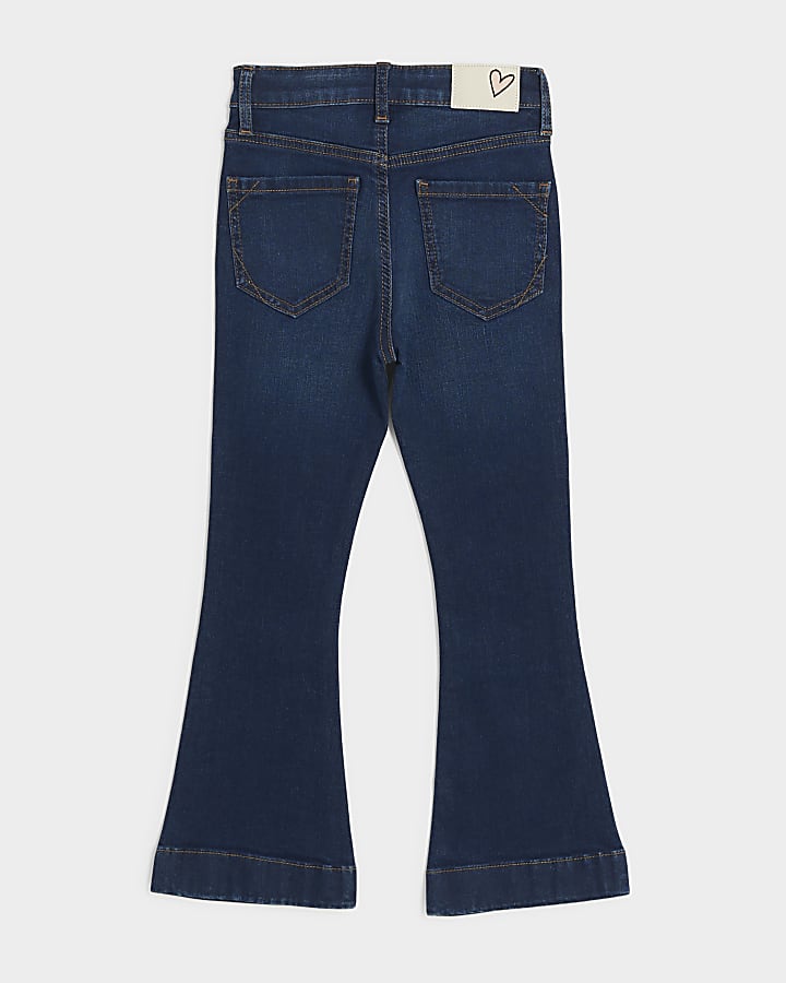 Girls blue front pocket flared jeans