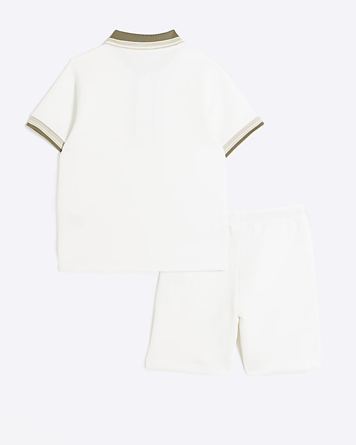 Boys ecru textured polo and shorts set