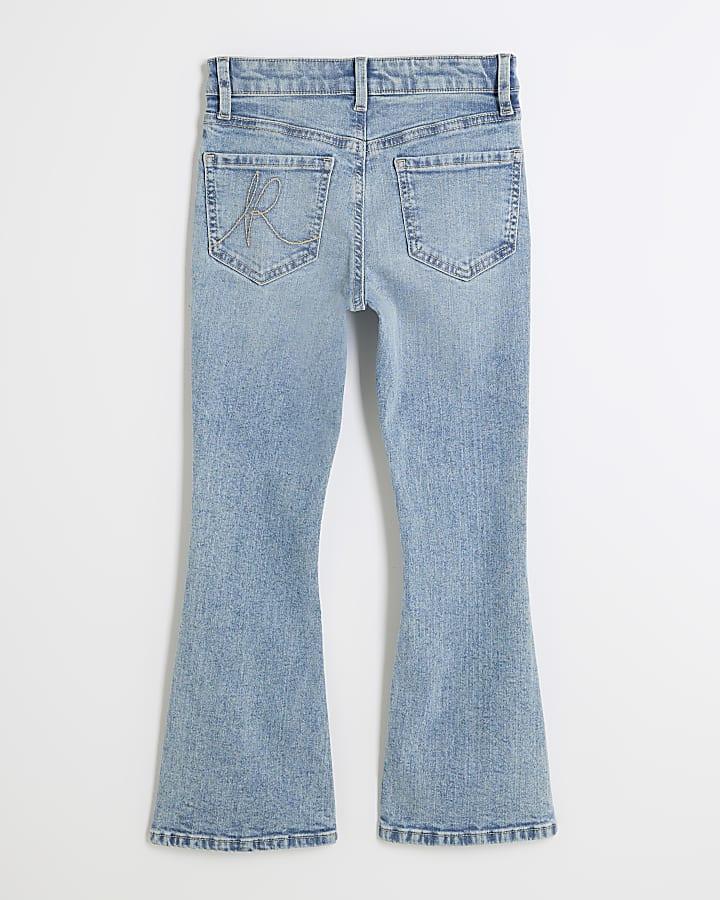 Girls blue split front flare jeans