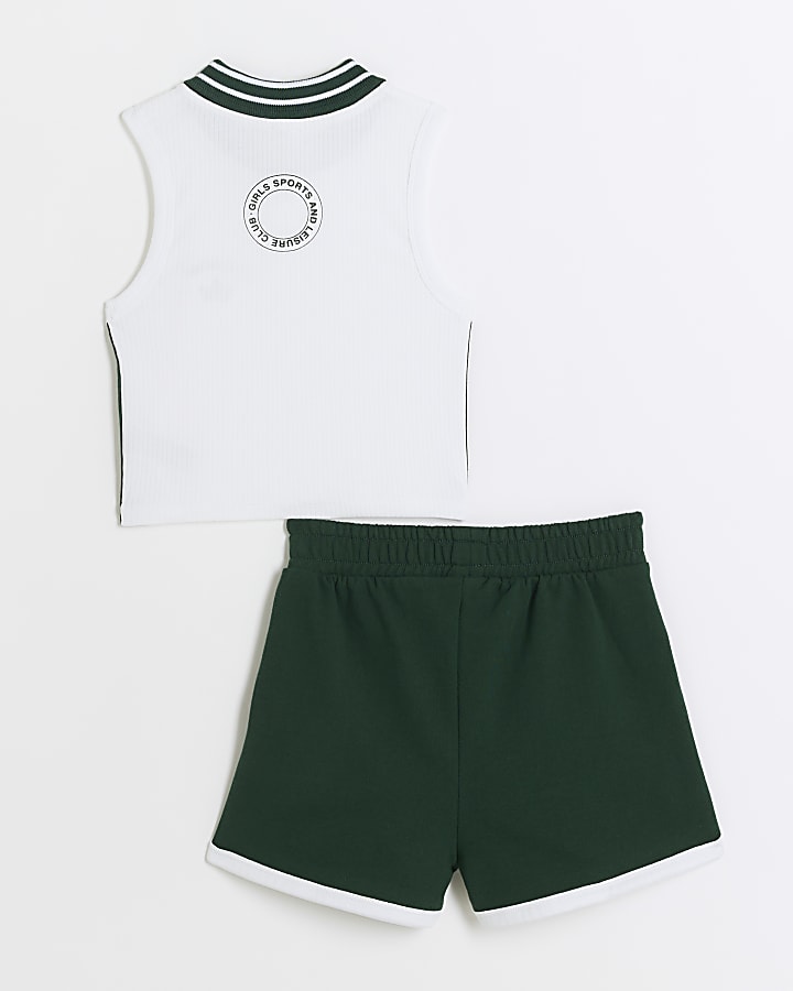 Girls white sports polo top and shorts set