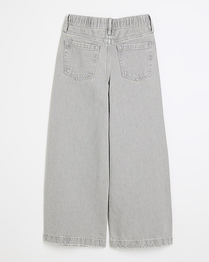 Girls grey wide leg jeans