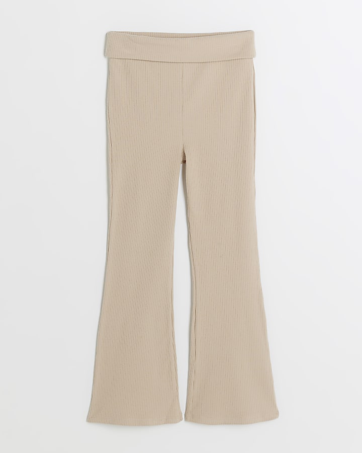 Girls stone fold over kickflare trousers