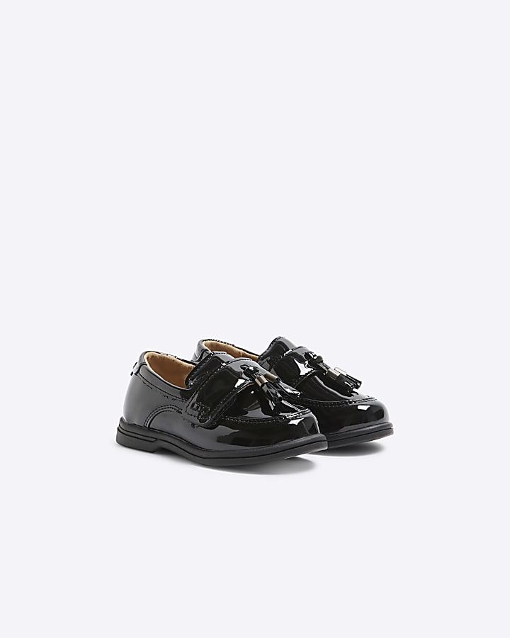 Mini Boys Black Patent Tassel Loafers