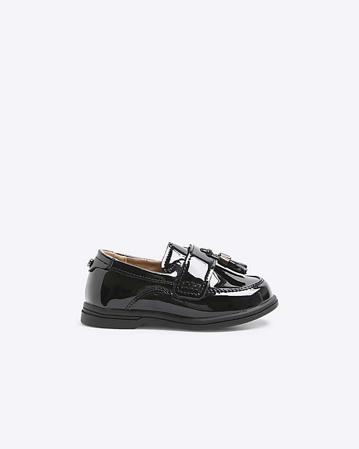 Mini Boys Black Patent Tassel Loafers