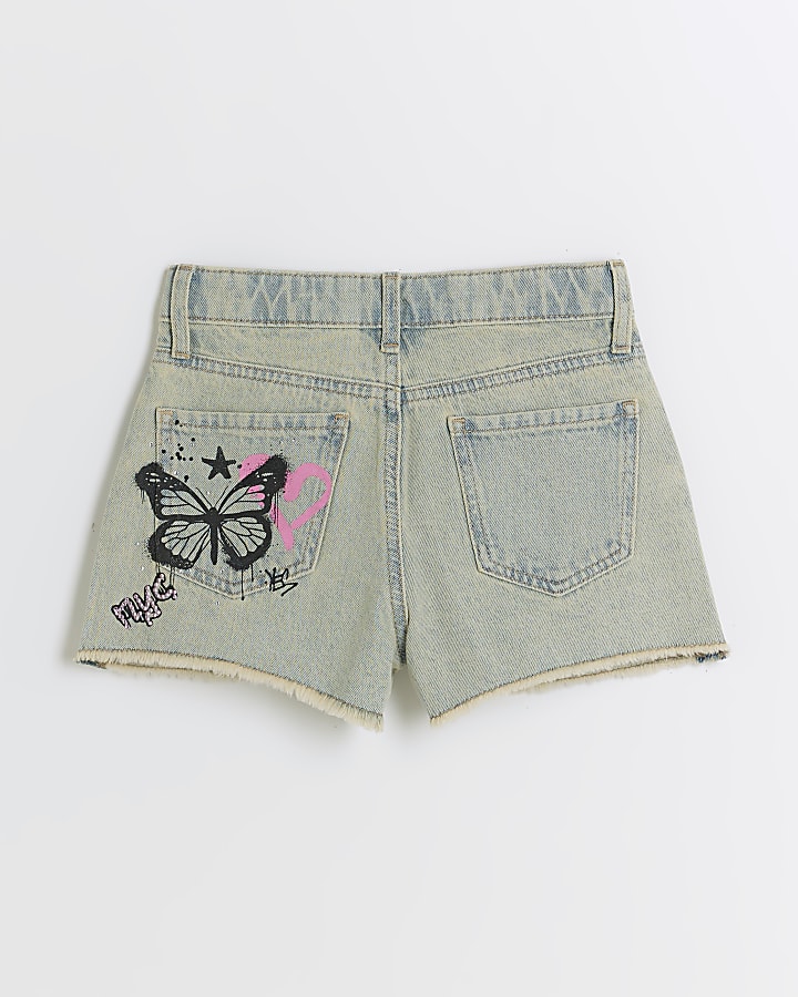 Girls blue graffiti print shorts