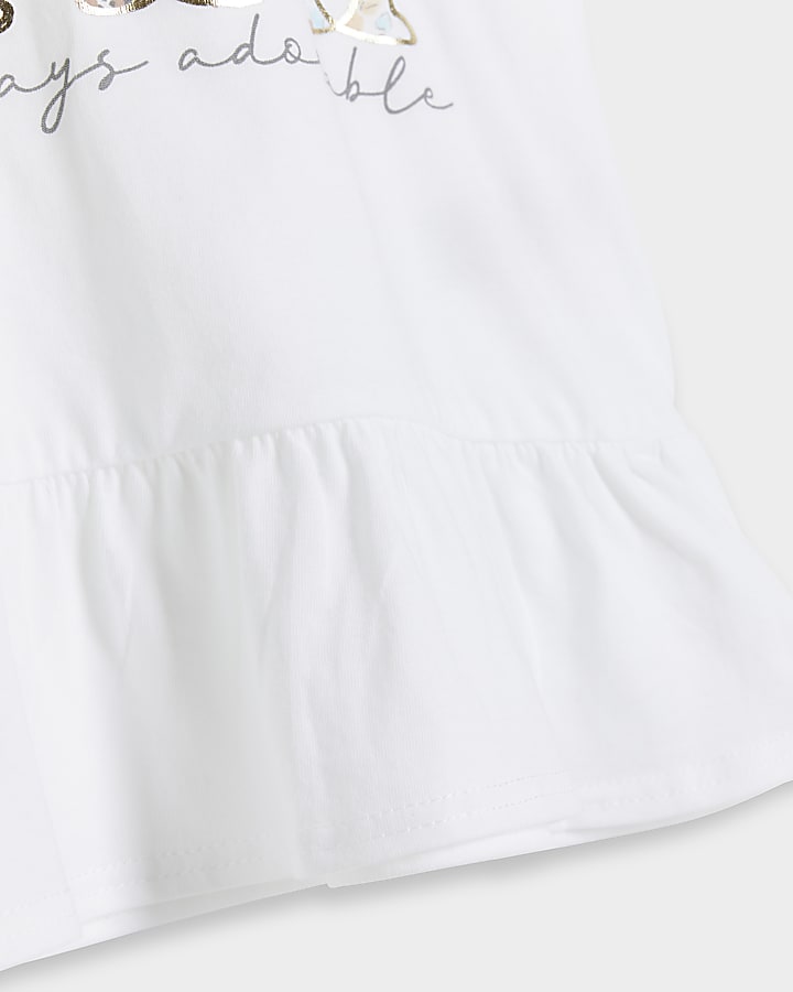 Mini girls white bunny peplum t-shirt