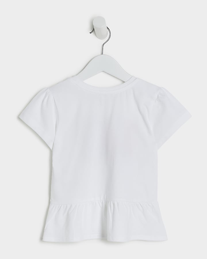 Mini girls white bunny peplum t-shirt